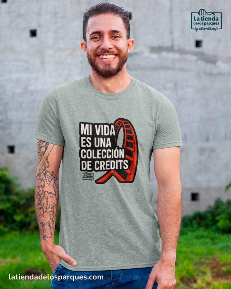 camiseta mi vida es una coleccion de credits gris