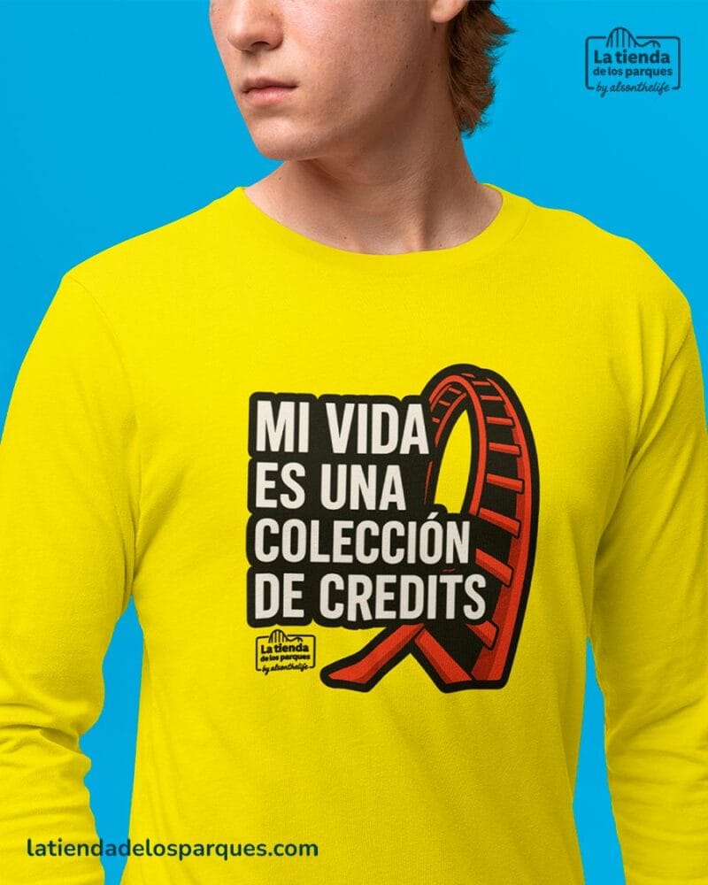 camiseta mi vida es una colección de credits manga largar amarilla