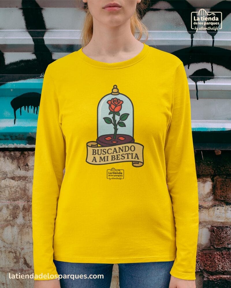camiseta buscando a mi bestia manga larga amarilla