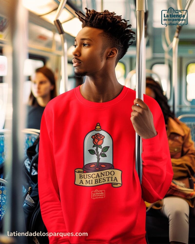 camiseta buscando a mi bestia manga larga roja