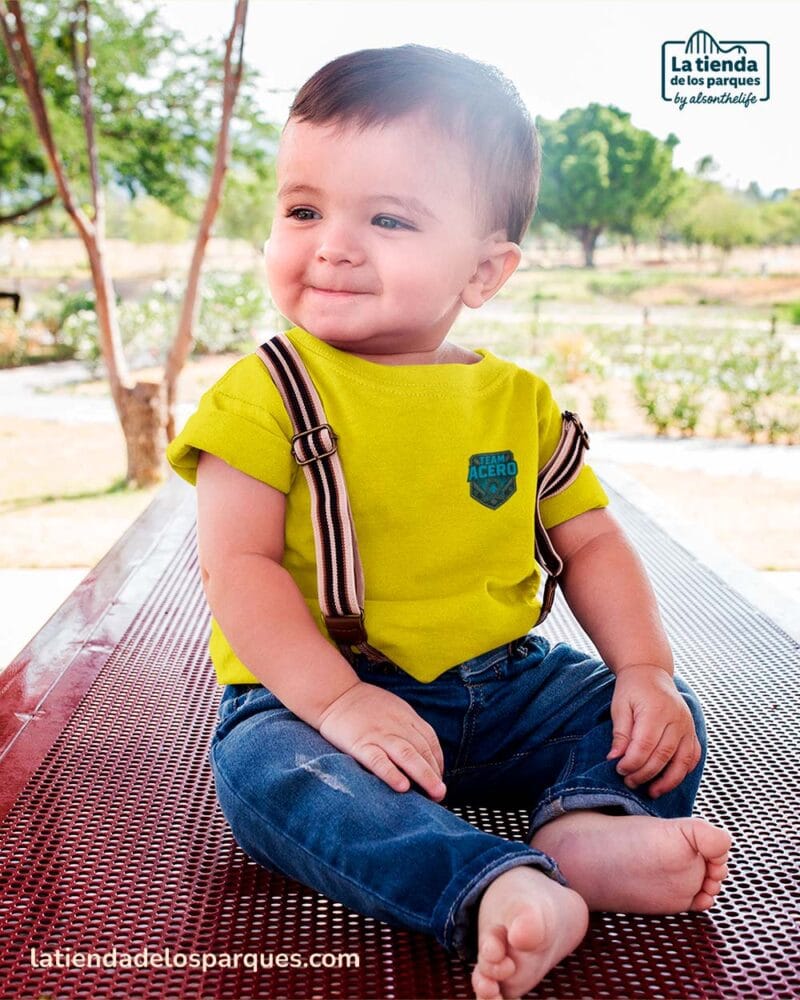 camiseta para bebe team acero amarilla escudo