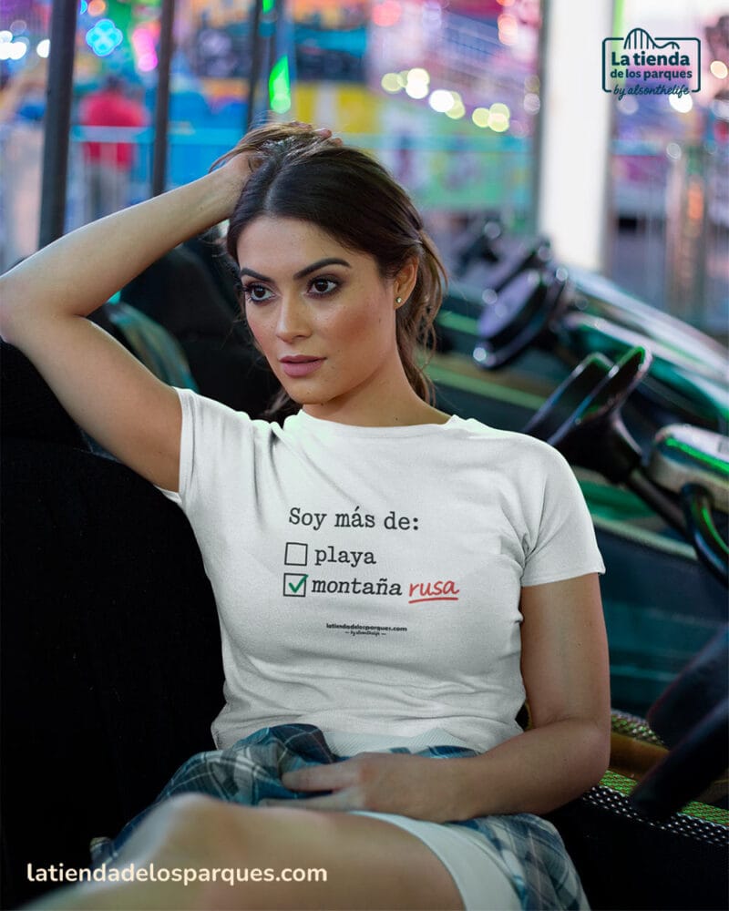 camiseta soy mas de montaña rusa blanca