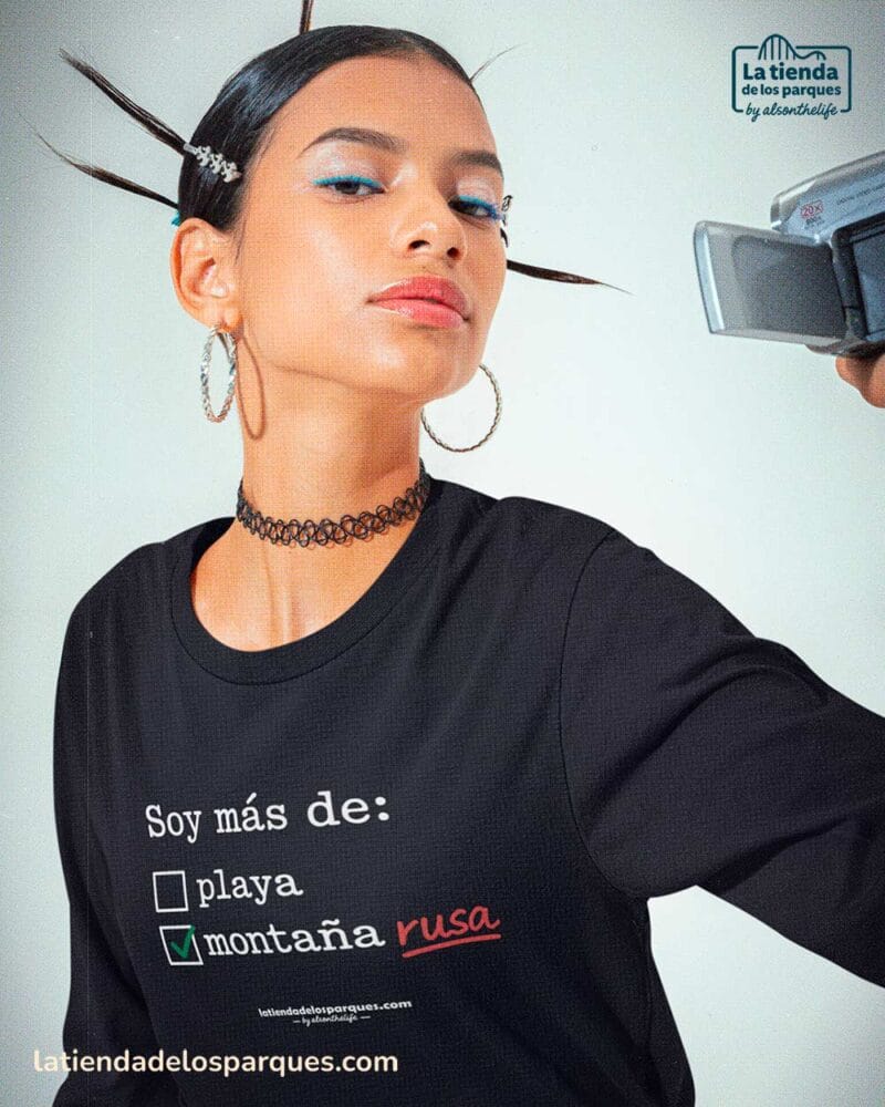 camiseta soy mas de montaña rusa manga larga negra