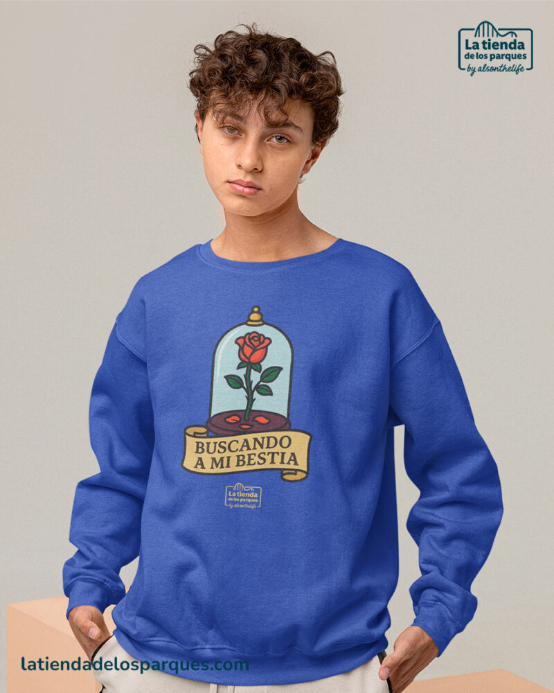 sudadera buscando a mi bestia sin gorro azul royal