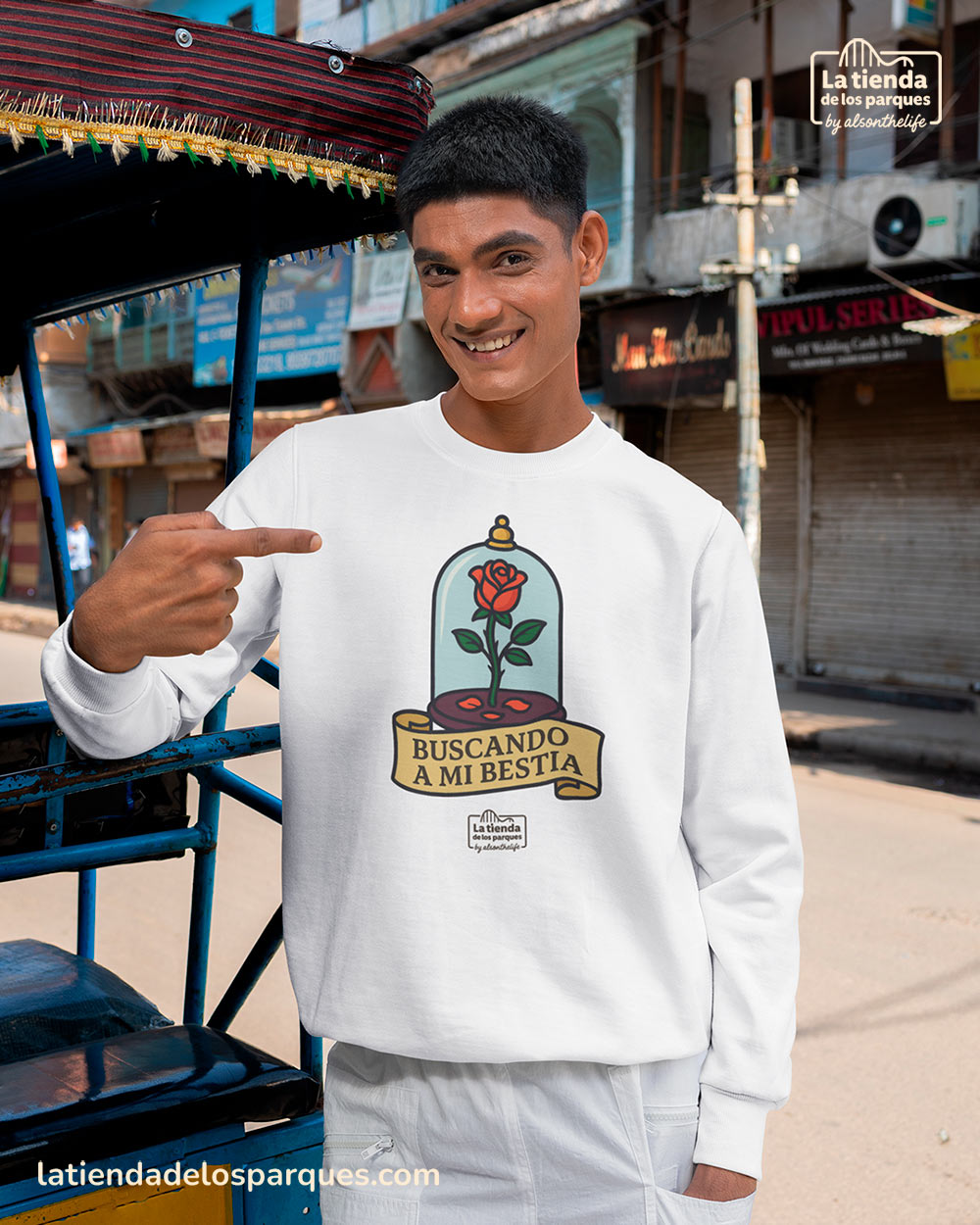 sudadera buscando a mi bestia sin gorro blanco