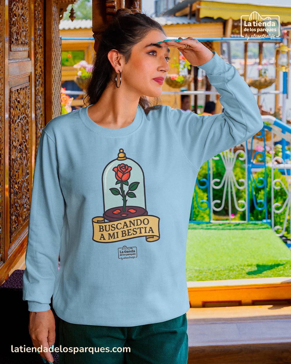 sudadera buscando a mi bestia sin gorro celeste