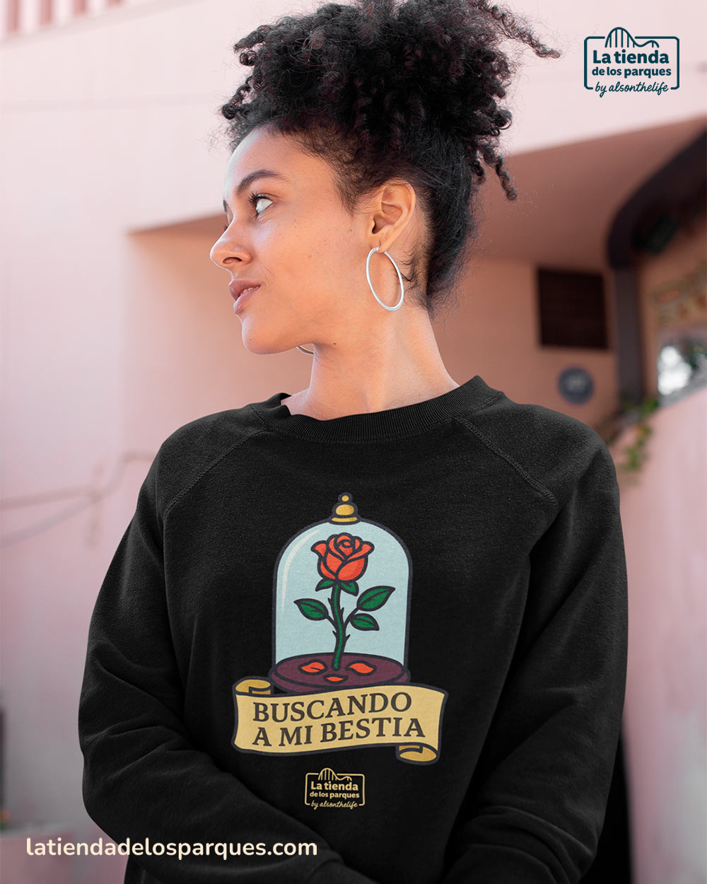 sudadera buscando a mi bestia sin gorro negra