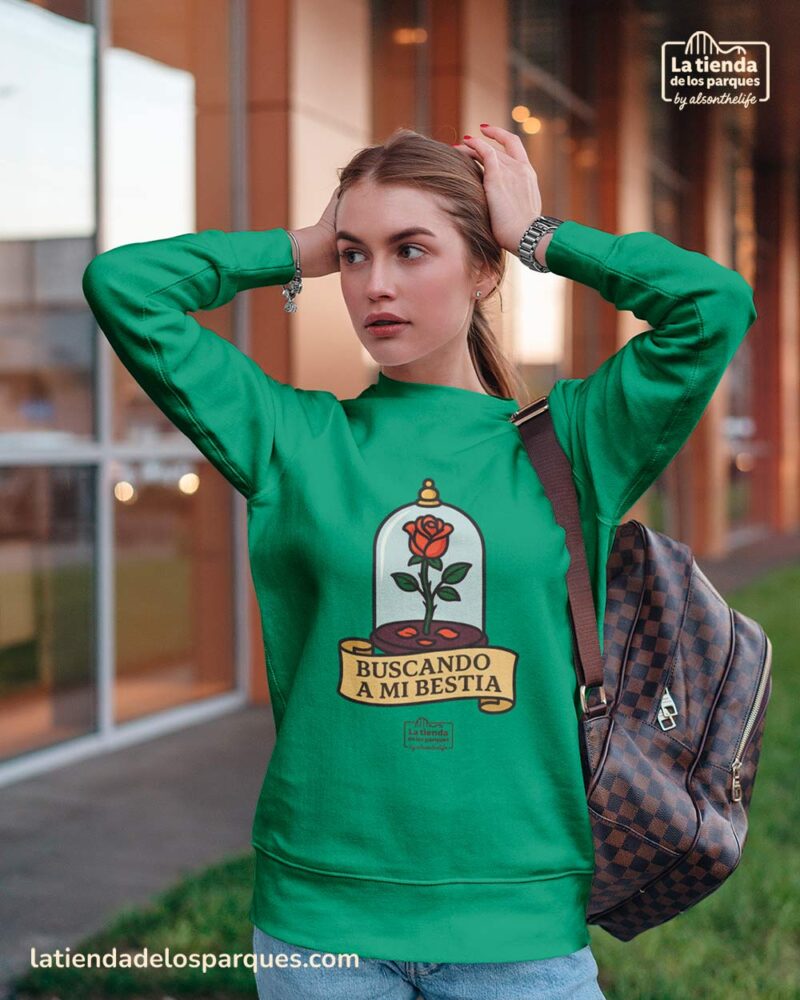 sudadera buscando a mi bestia sin gorro verde kelly