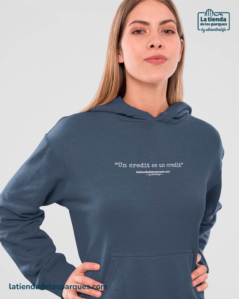 sudadera frase un credit es un credit con gorro azul marino