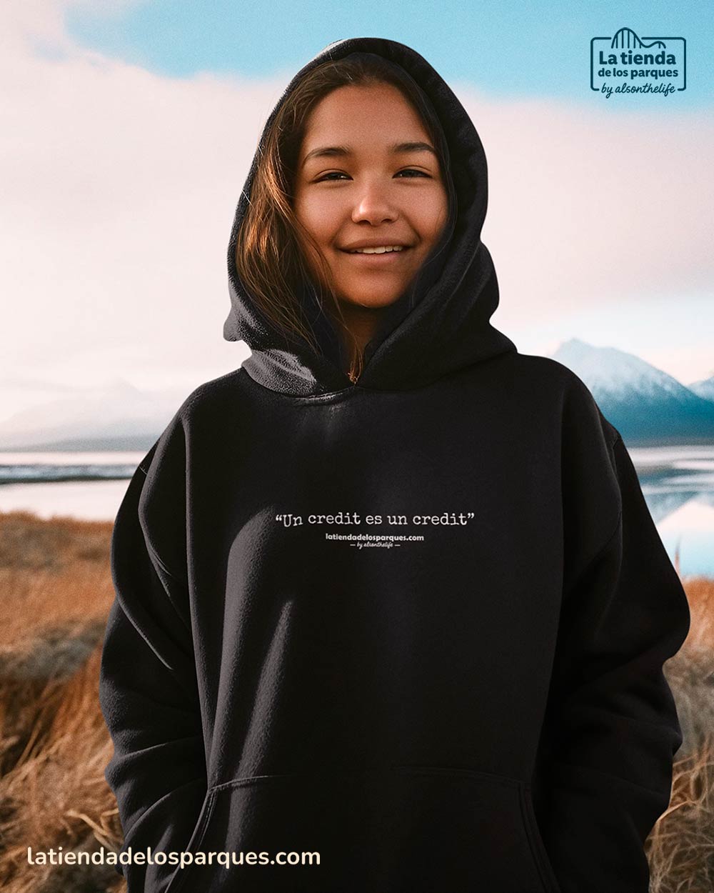 sudadera frase un credit es un credit con gorro negra