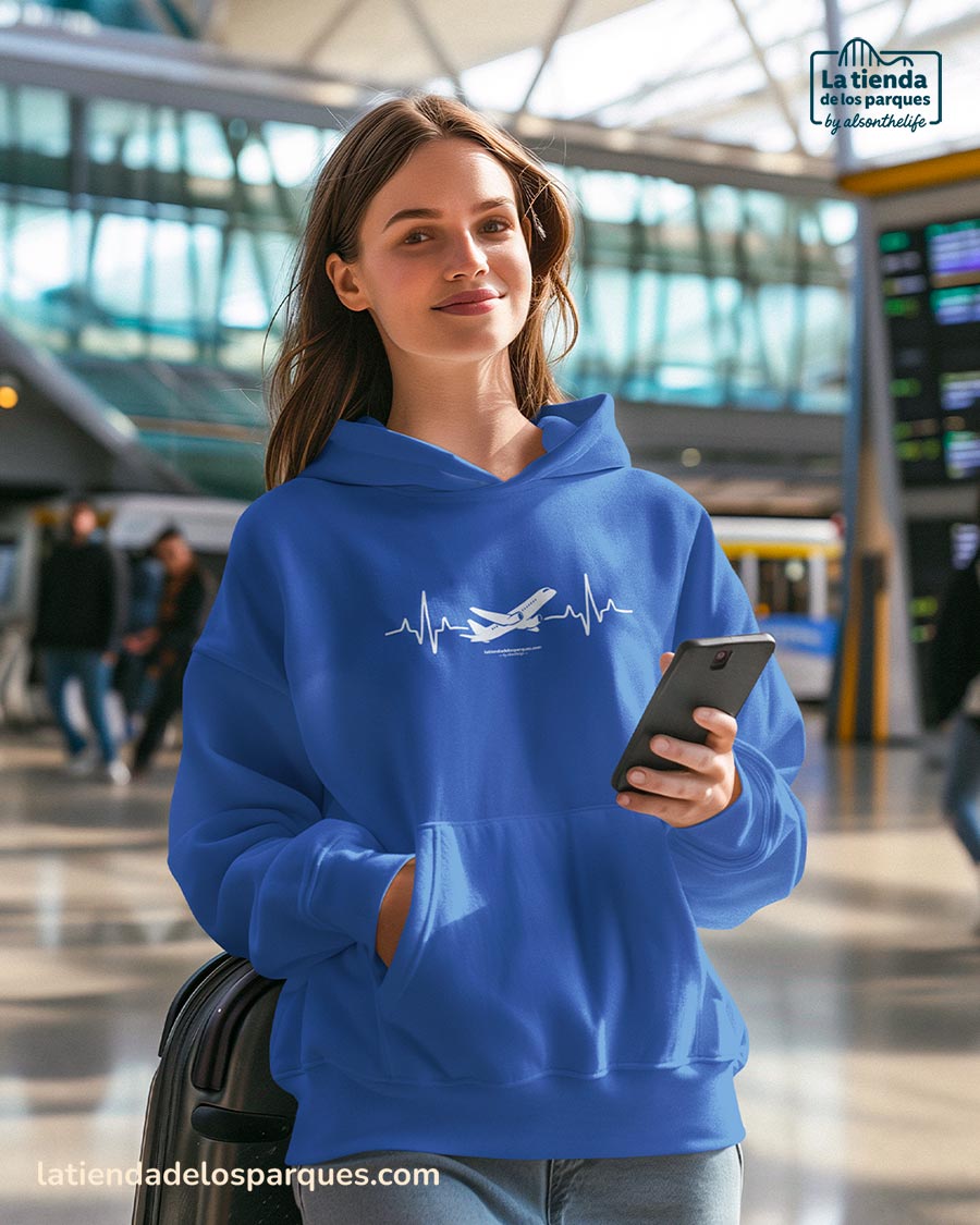 sudadera latidos viajeros con gorro azul royal