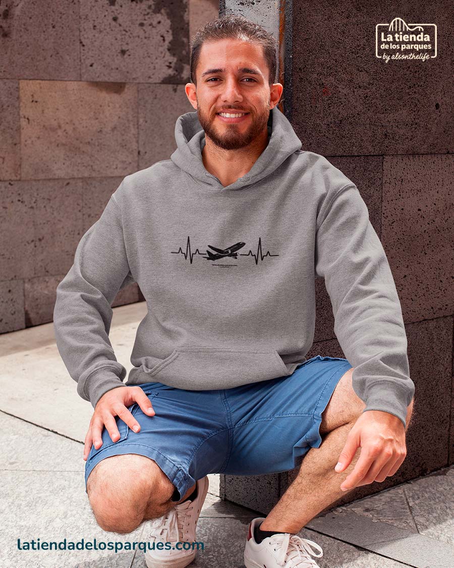 sudadera latidos viajeros con gorro gris