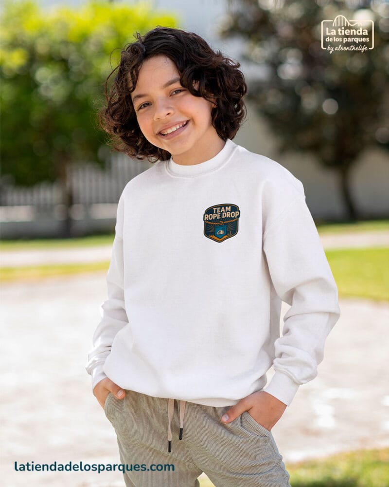sudadera para niño team rope drop escudo son gorro blanca