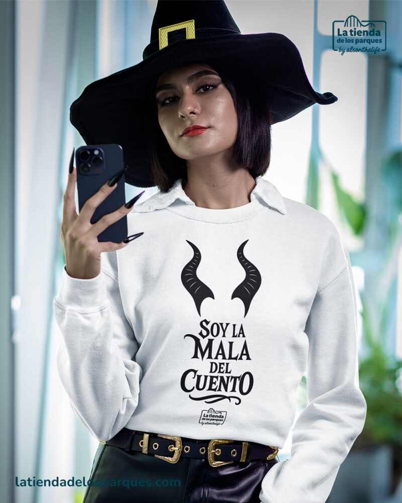 sudadera soy la mala del cuento sin gorro blanca
