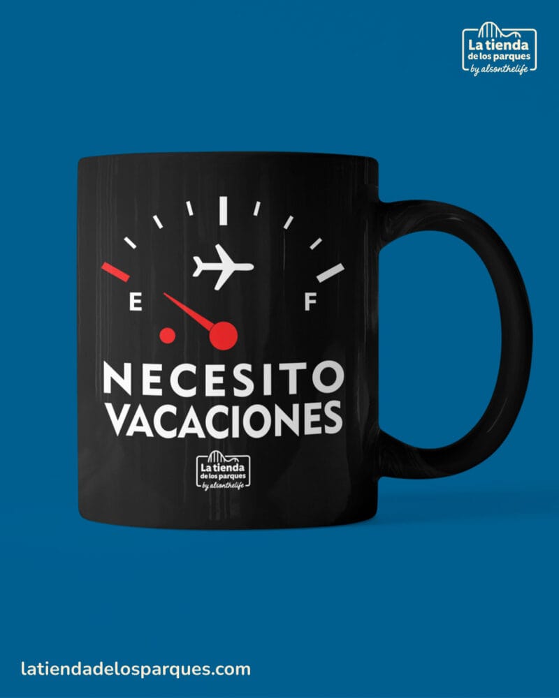 taza necesito vacaciones color negra