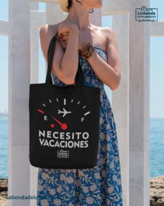 tote bag necesito vacaciones negro