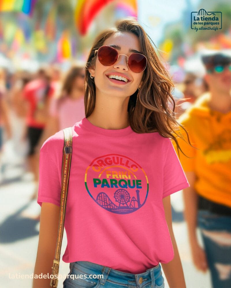 camiseta sello orgullo friki parque magenta