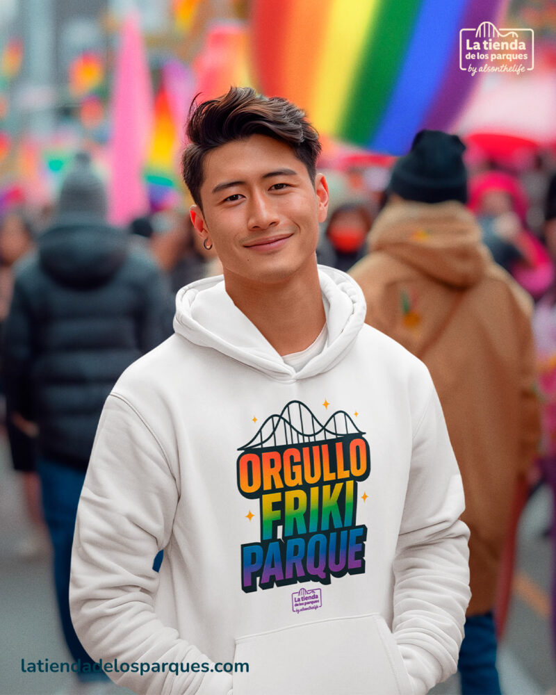 sudadera orgullo friki parque con gorro blanca