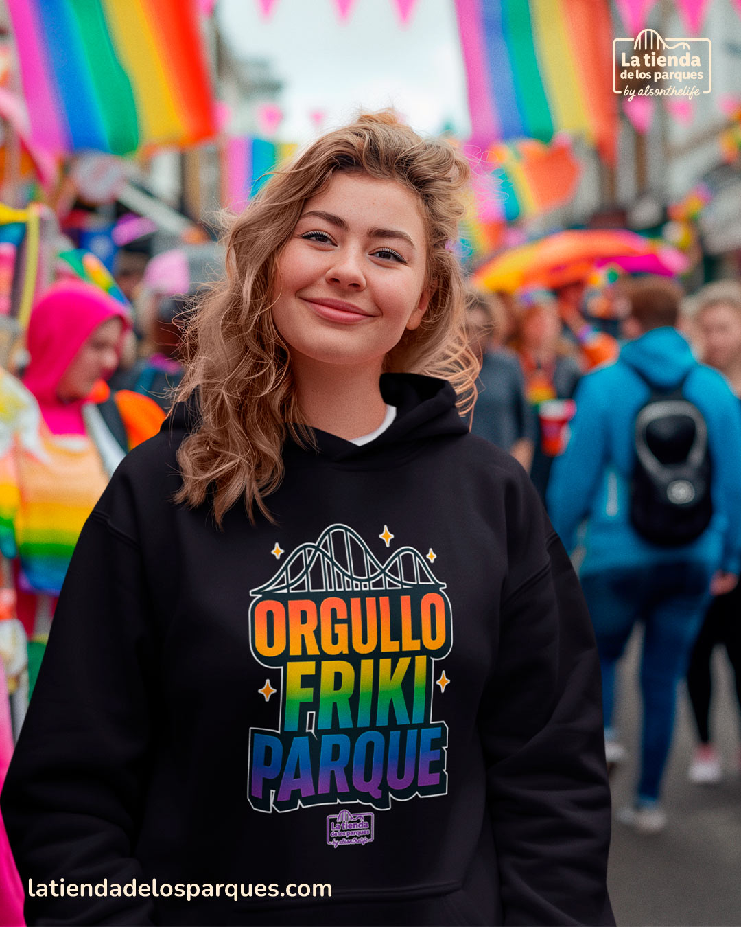 sudadera orgullo friki parque con gorro negra