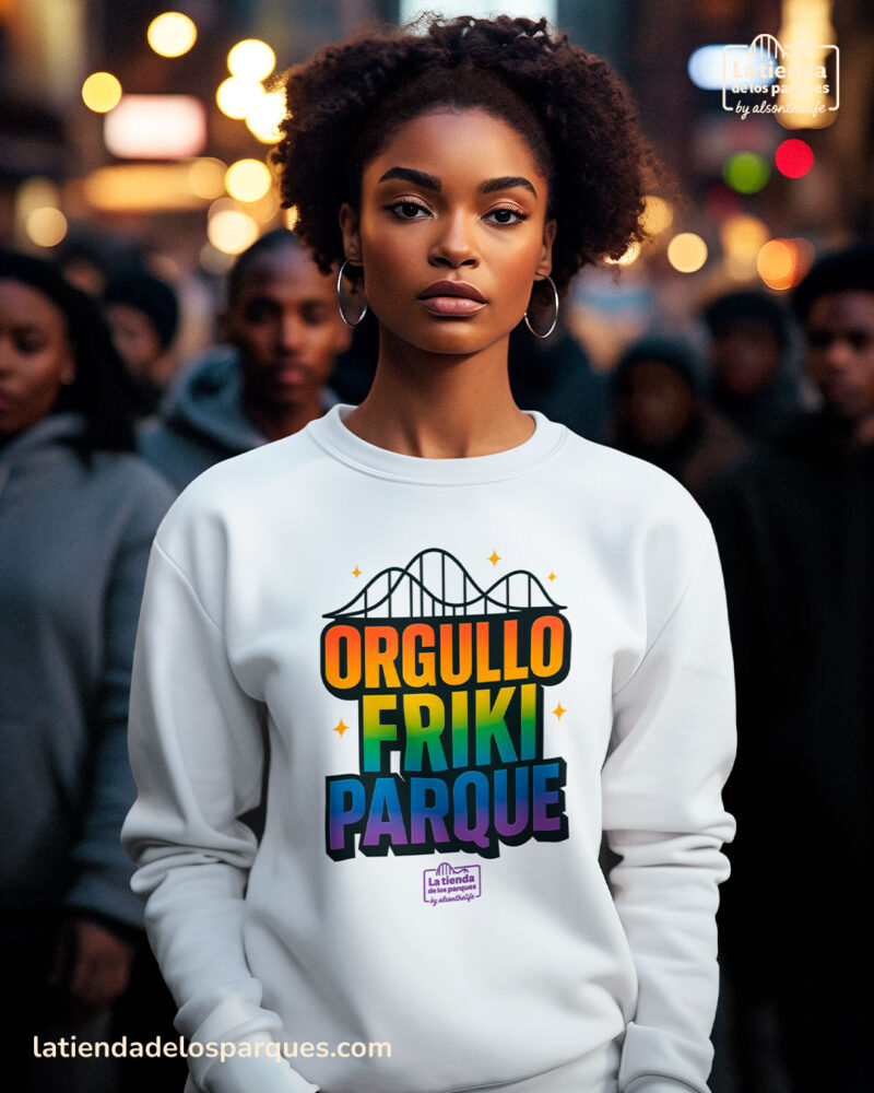 sudadera orgullo friki parque sin gorro blanca