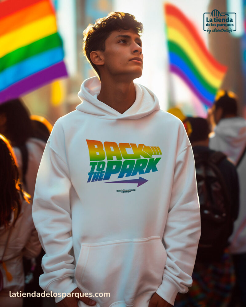 sudadera pride back to the park con gorro blanca