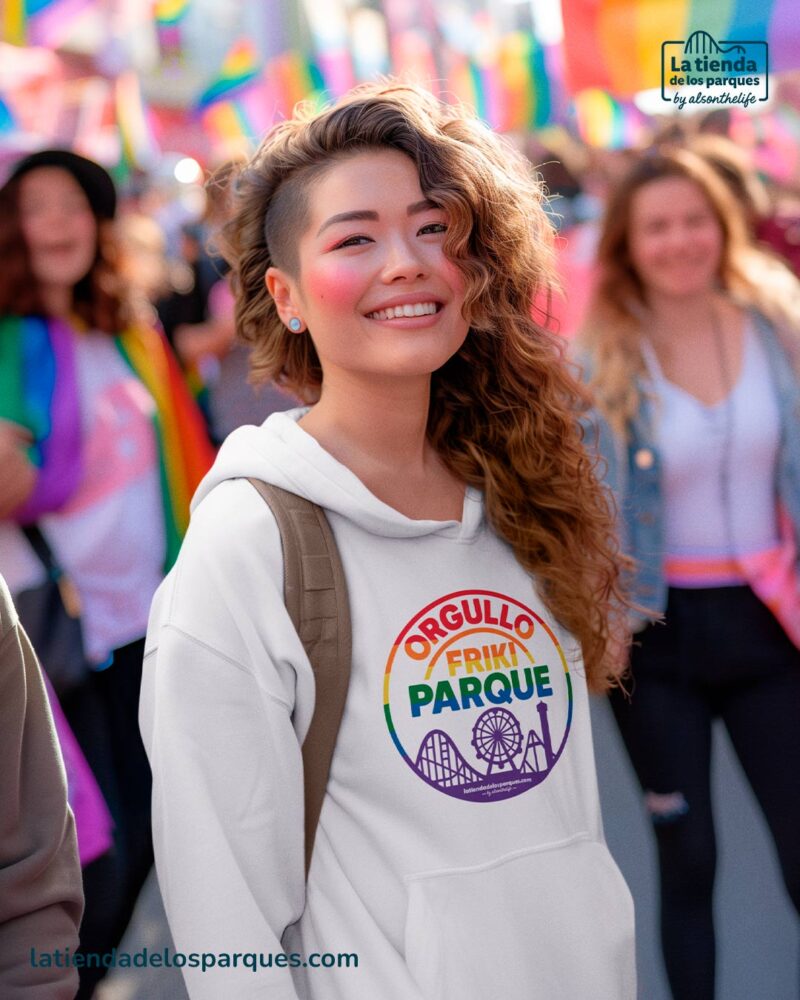 sudadera sello orgullo friki parque con gorro negra