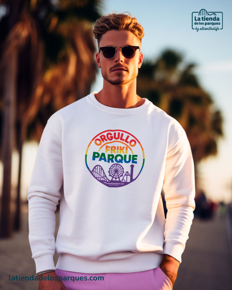 sudadera sello orgullo friki parque sin gorro blanca
