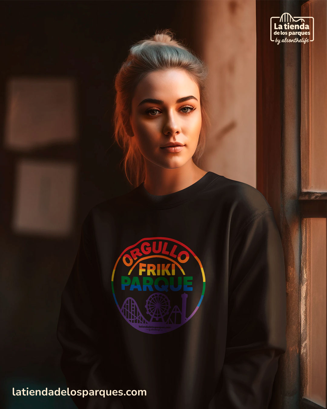 sudadera sello orgullo friki parque sin gorro negra