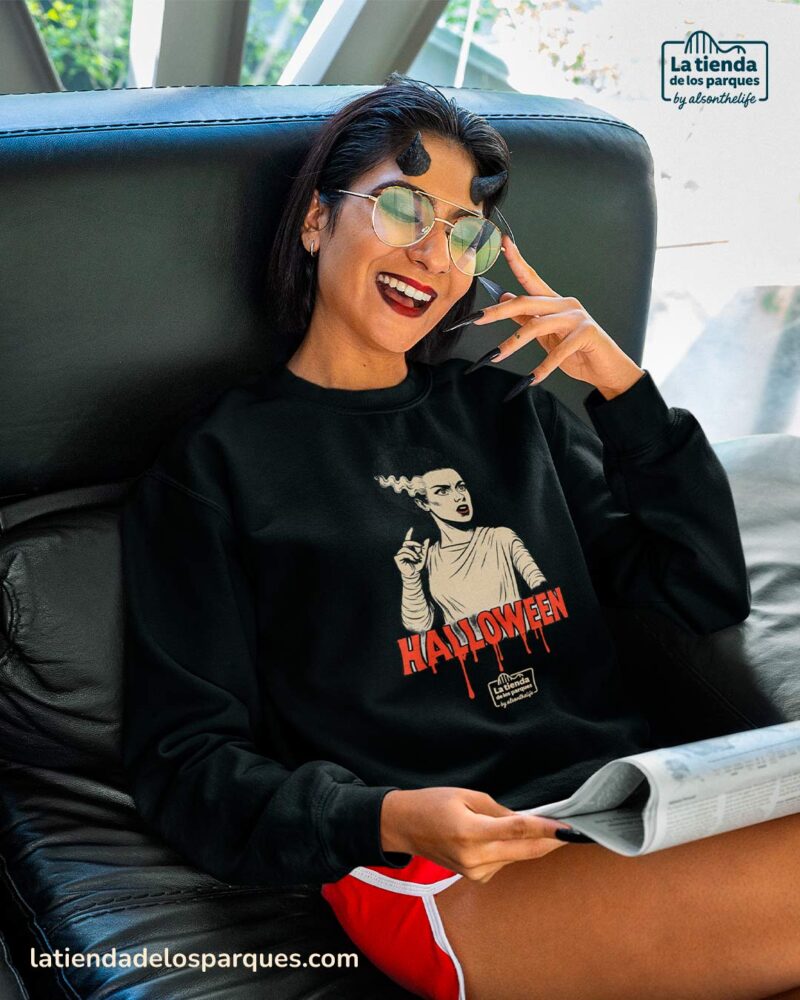 sudadera La Novia de Frankenstein ColecciĂ³n Halloween sin gorro