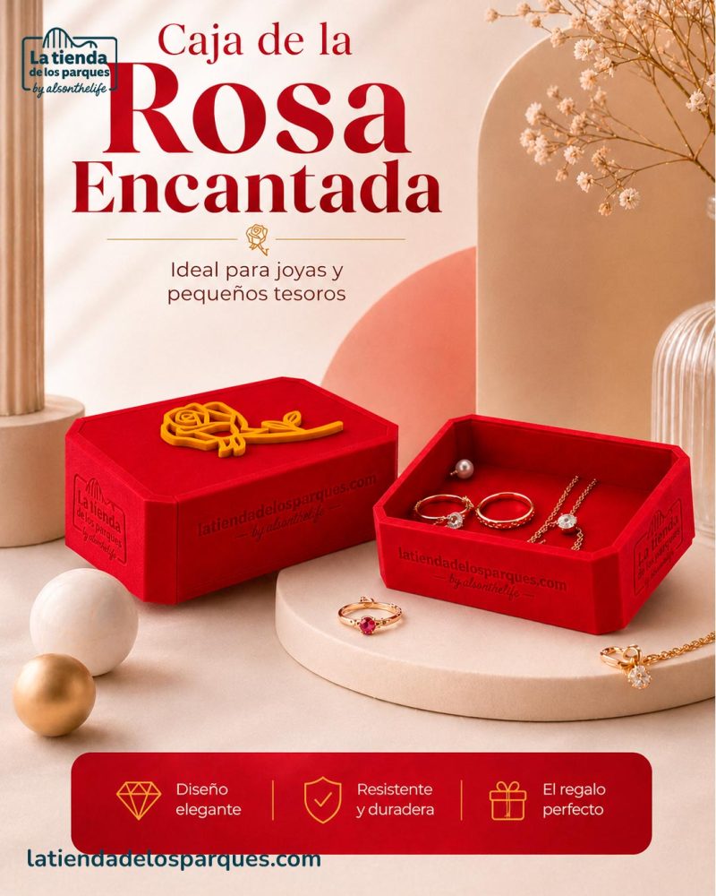 Caja Rosa encantada La bella y la bestia joyero