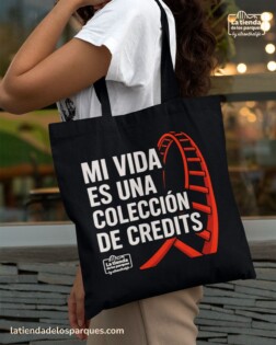 TOTES BAG tote bag mi vida es una colecciĂ³n de credits negro